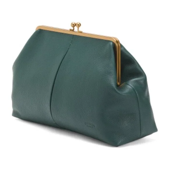 AMERICAN LEATHER CO. Leather Oversized Kiss Lock Clutch - Picture 3 of 4